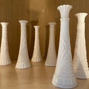Six Milk Glass Vases